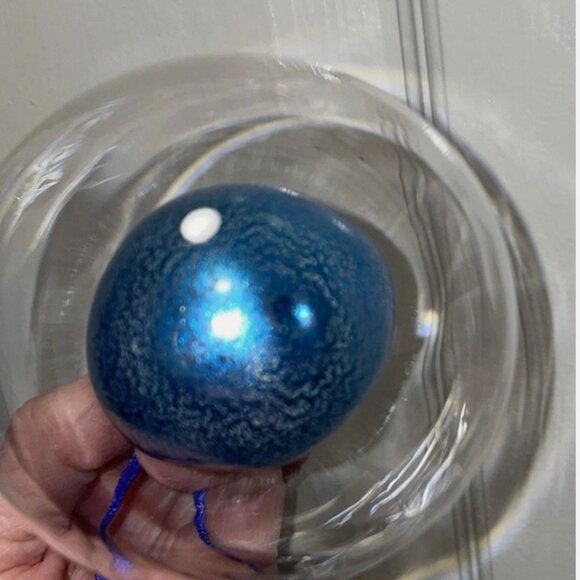 Hand Blown Glass Ball Ornament Hand Double Globe Blue ~ Gorgeous Set of 3 - Picture 5 of 5